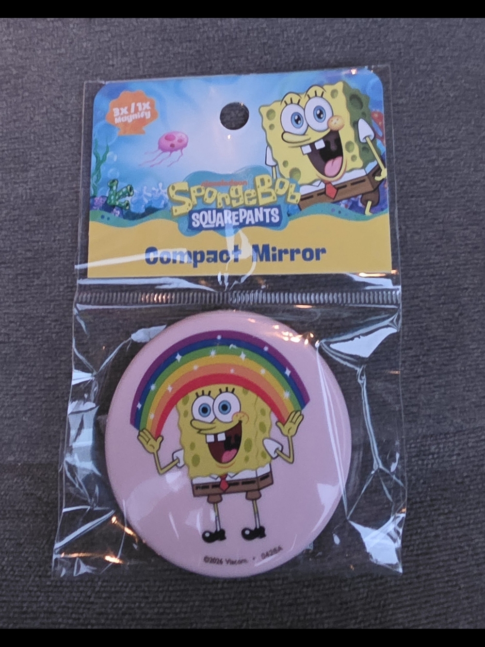 SpongeBob SquarePants Pink Compact Mirror with Rainbow Graphic - Magnifying BNIB